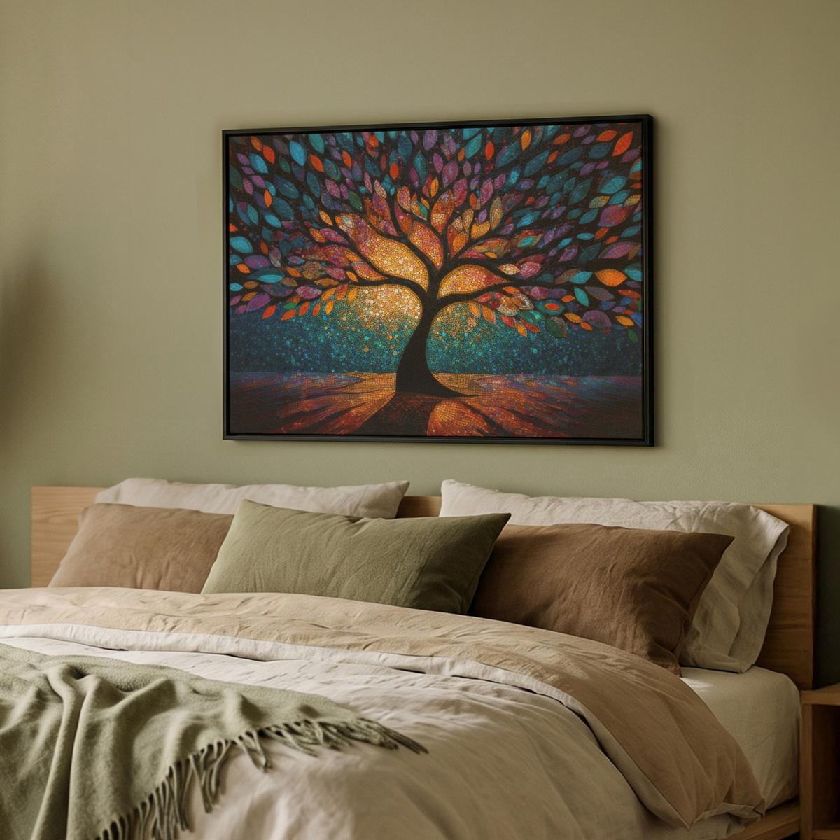LEINWAND Bilder mit Rahmen - Mosaik - Bunt - Baum - Äste - 70x50 - Multicolor, Textil (70/50cm) - MuchoWow