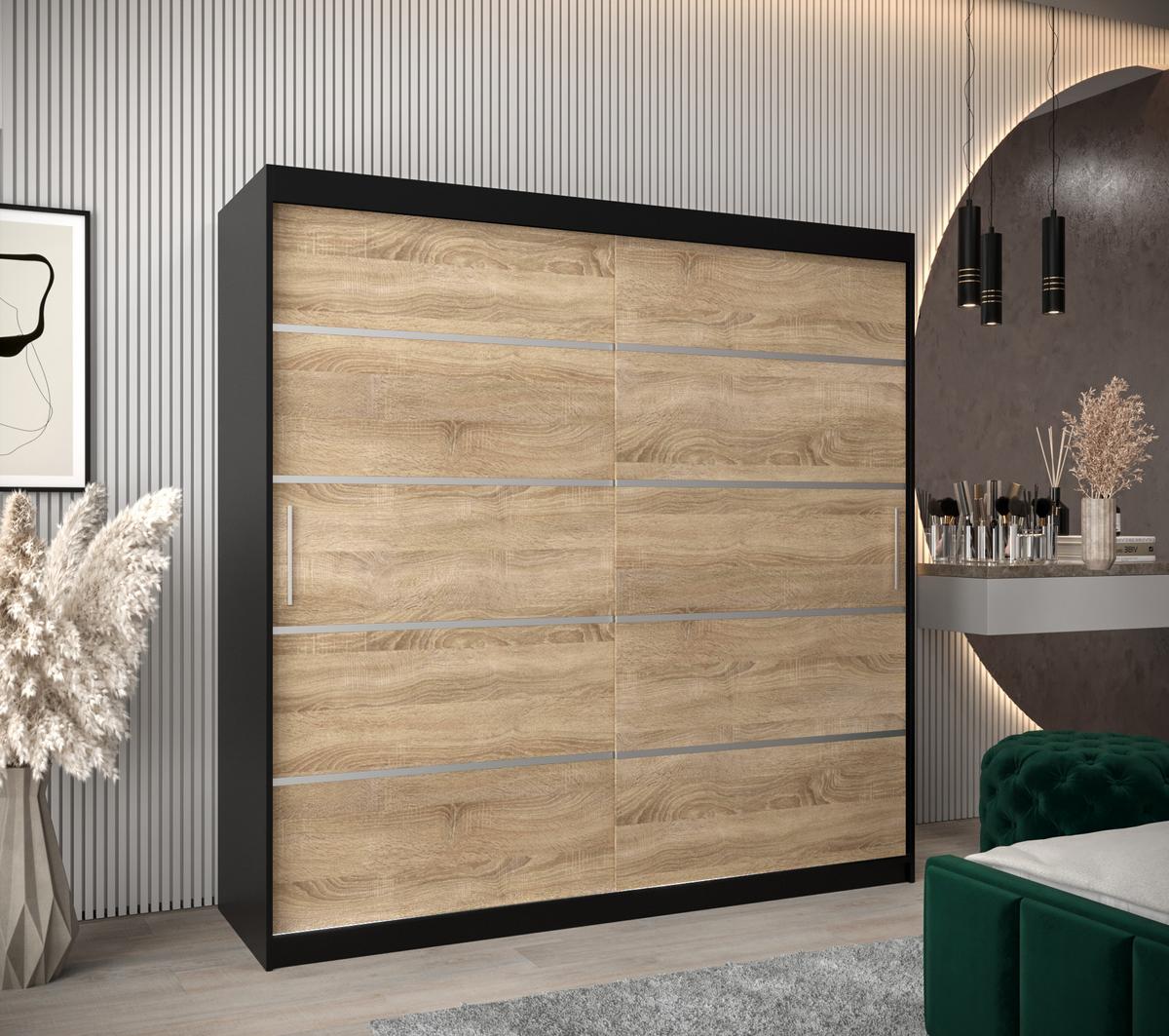SCHWEBETÜRENSCHRANK 200/250/62 3-türig - Silberfarben/Schwarz, Holz/Kunststoff (250/200/62cm) - MÖBEL KRYSPOL