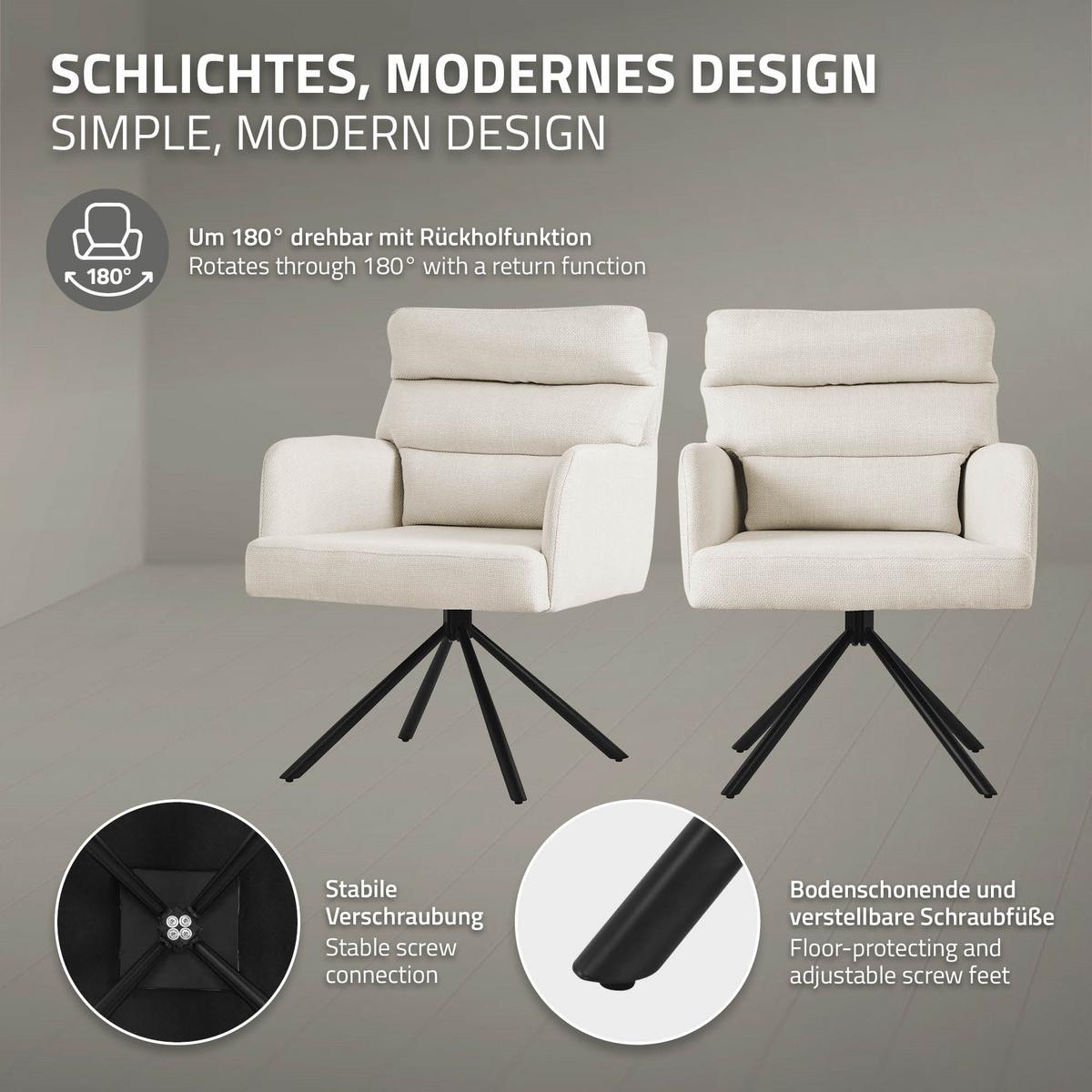 ESSZIMMERSTUHL 4er Set drehbar Beige Stoffbezug - Beige/Schwarz, Textil/Metall (64.5/93/64cm) - ML-DESIGN
