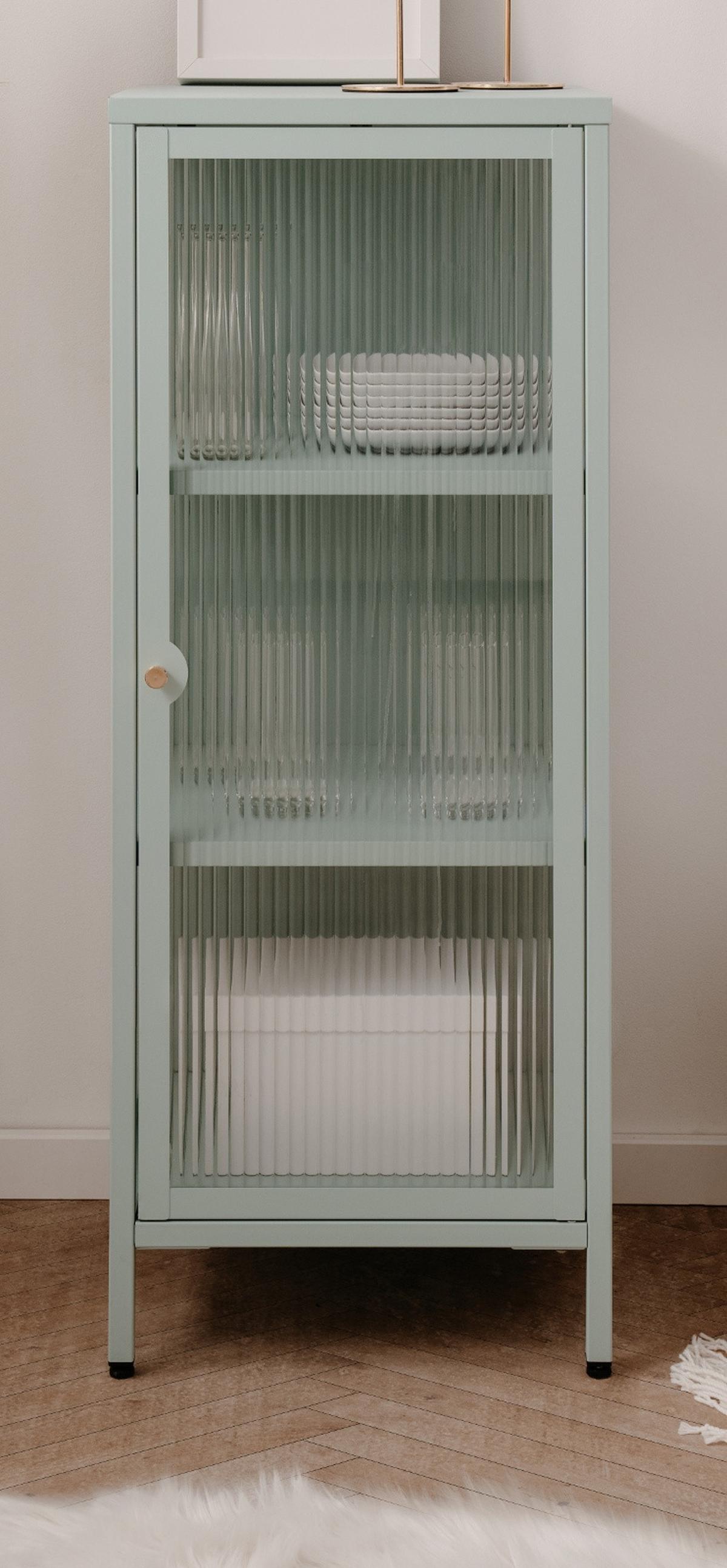 KOMMODE Metall mintgrün 40 cm, Vitrine mit stabilem Metallgestell - Goldfarben/Mintgrün, Metall (40/101.5/40cm) - Furn.Design