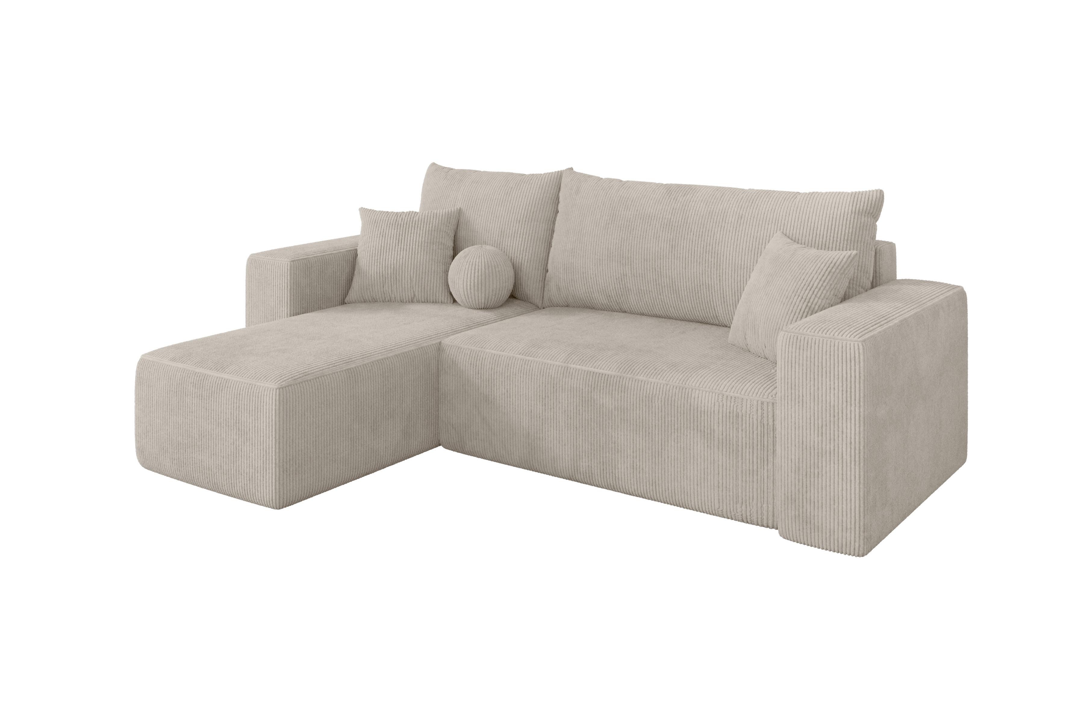 ECKSOFA mit Schlaffunktion Ottomane Links SENO-L 249x139x85 Creme Cord - Ecru/Creme, Holzwerkstoff/Kunststoff (249/139cm) - ALTDECOR