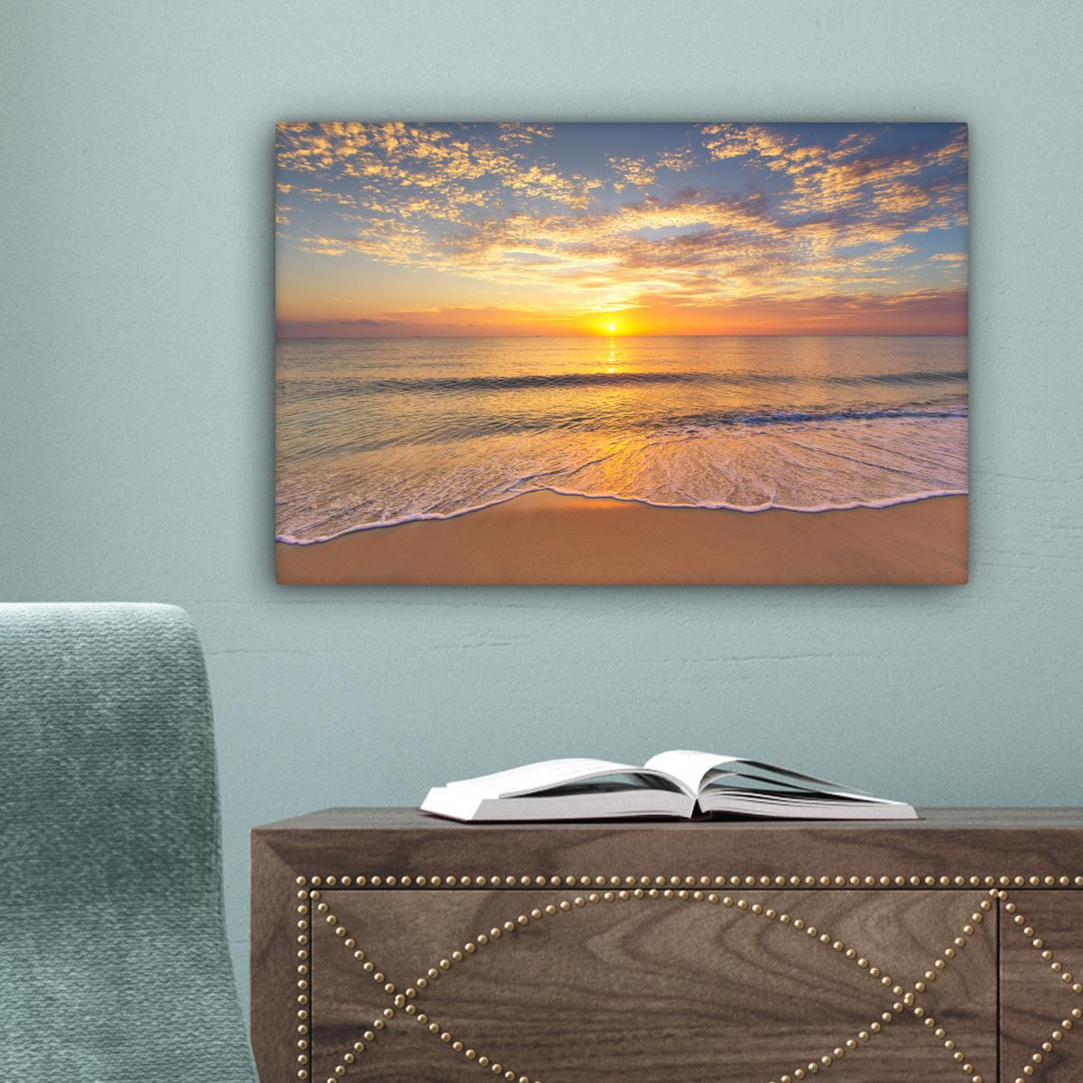 LEINWANDBILD Strand - Sonnenuntergang - Meer Deko Schlafzimmer 30x20 cm - Gelb, Textil (30/20cm) - MuchoWow