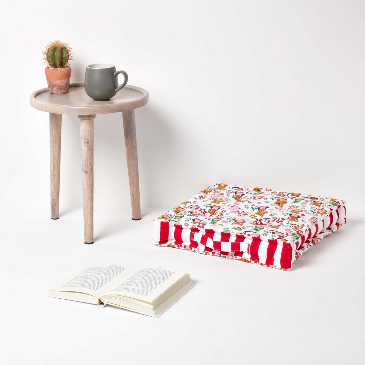SITZKISSEN Eulen rot 50/50/10 cm - Rot, Textil (50/50/10cm) - Homescapes