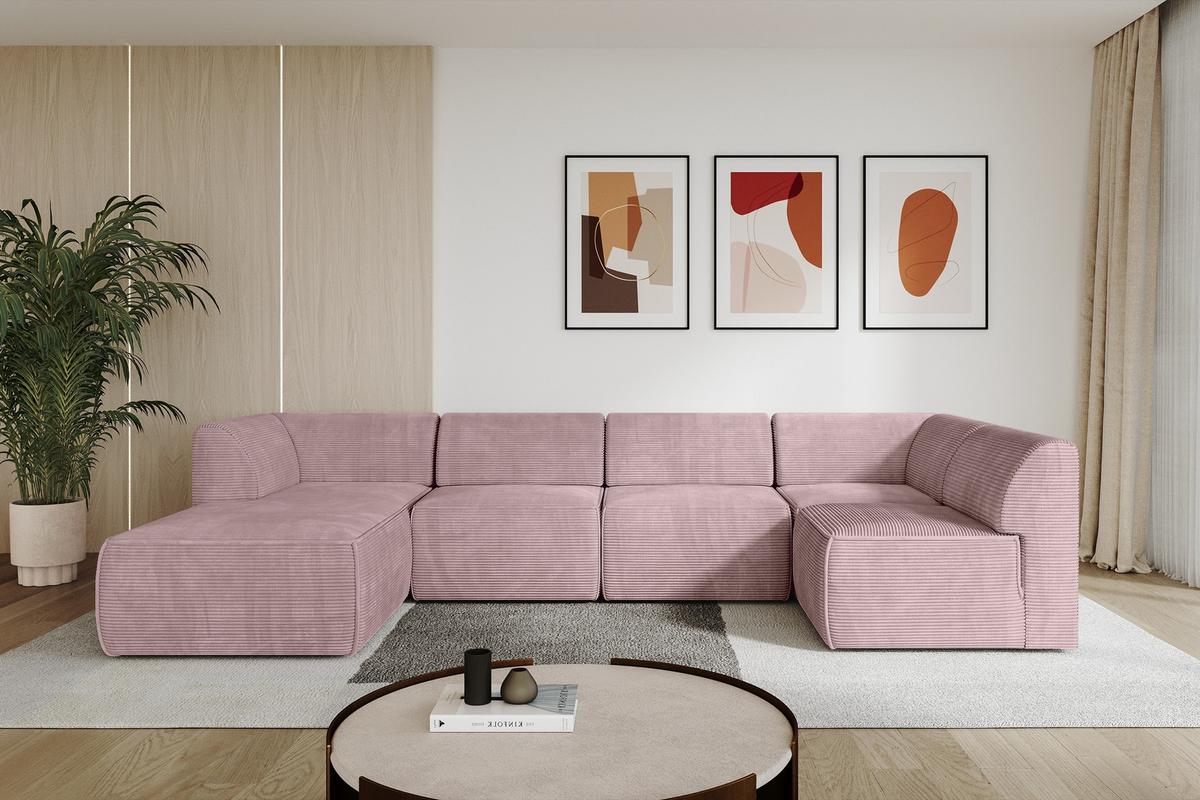 WOHNLANDSCHAFT Ottomane Links MOVO-L 345x180x78 cm Rosa Cord - Rosa, Holzwerkstoff/Kunststoff (345/78/180cm) - ALTDECOR