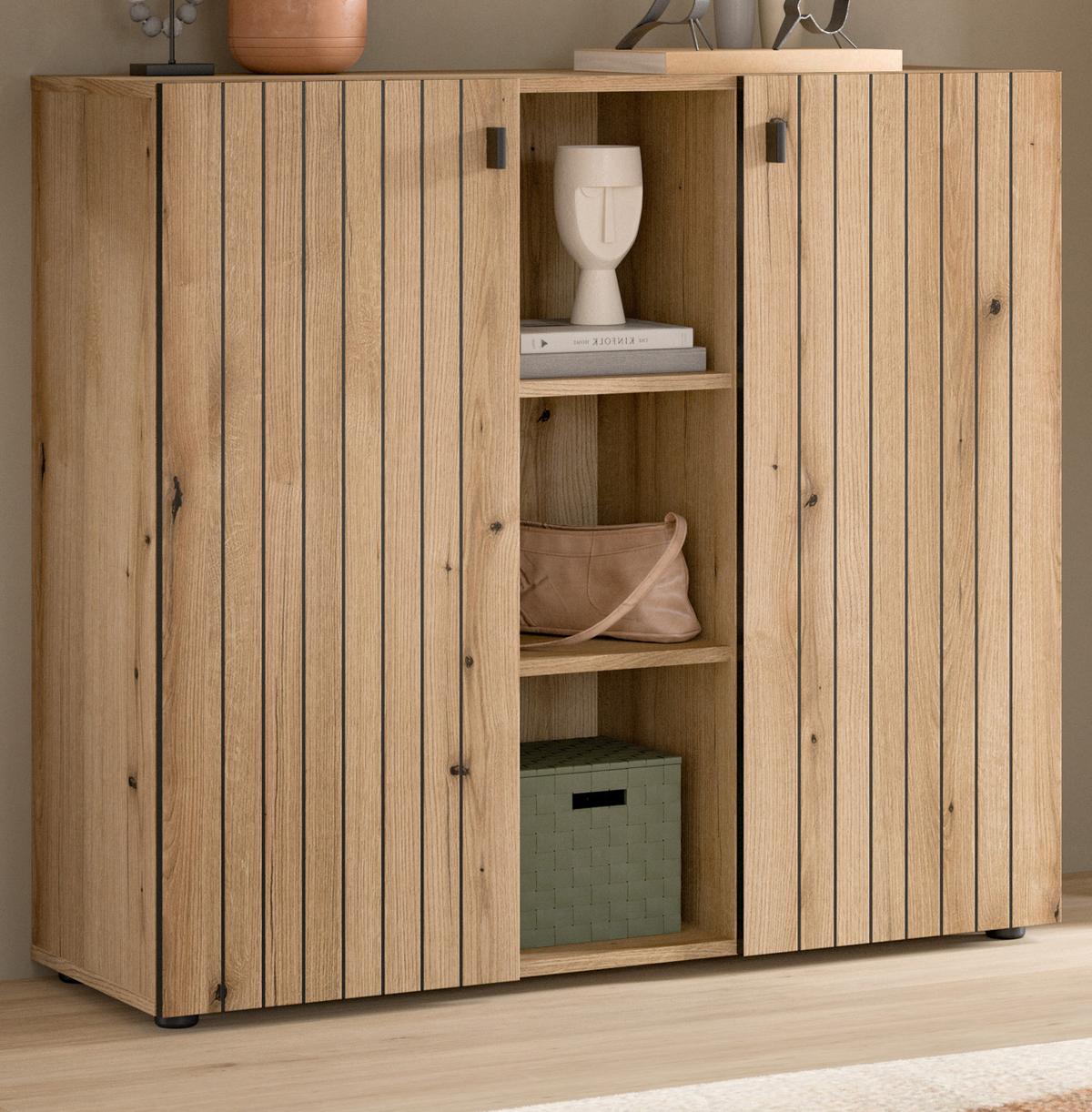 FLURKOMMODE Evoke Eiche 106 cm, Schuhschrank mit eingefräster Rillenoptik - Schwarz/Eiche Artisan, Glas/Holzwerkstoff (106/96/37cm) - Inn.Furn