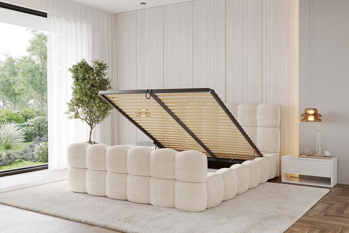POLSTERBETT mit Bettkasten, Fußteil und Lattenrost, Bett mit Matratze H3/H4 - LEYA-Z 200x200 Beige - Creme, Holzwerkstoff/Textil (200/200cm) - ALTDECOR