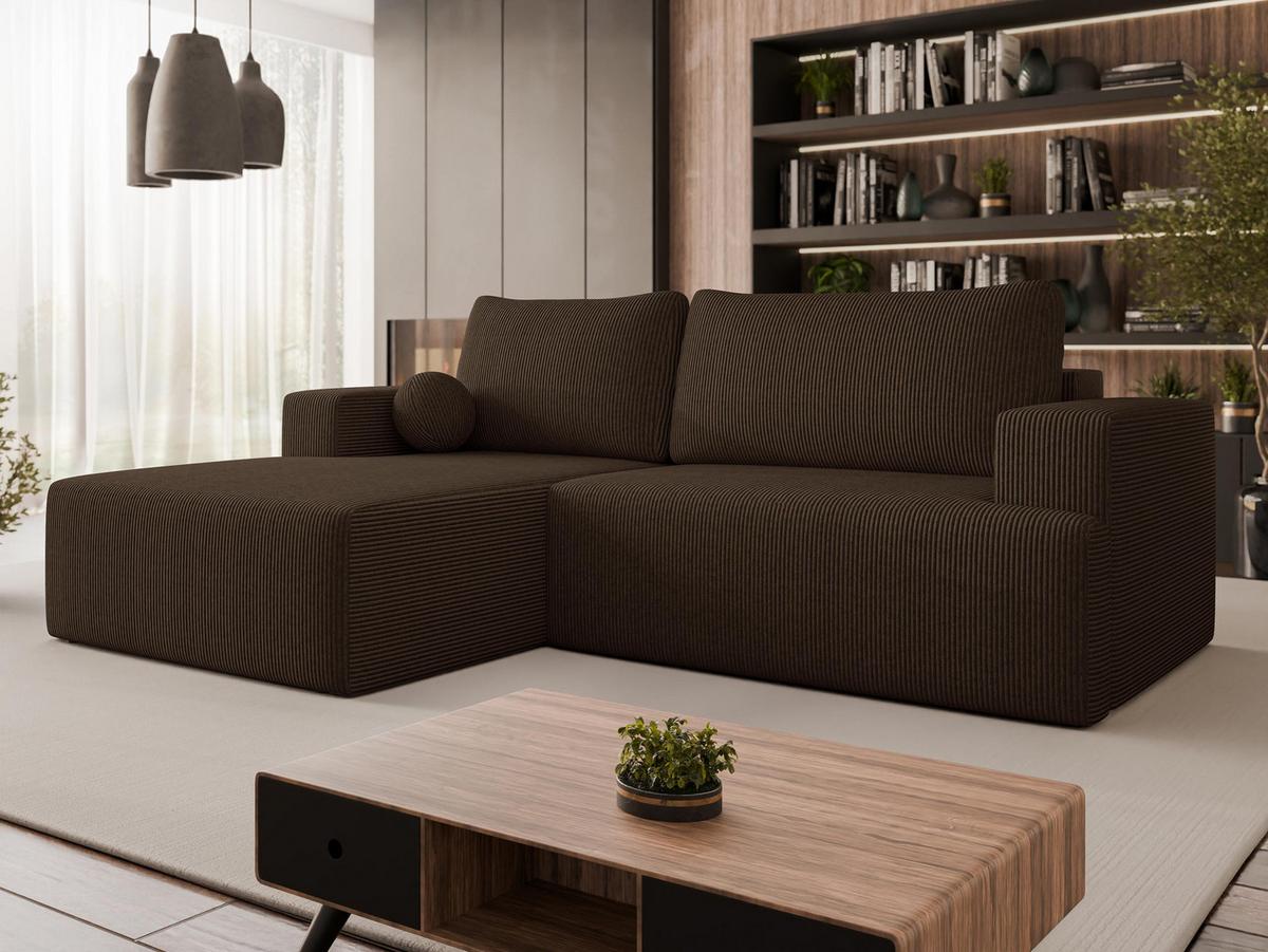 ECKSOFA Mivo Cord, Seite: Links - Schwarz/Braun, Holz/Kunststoff (266/163cm) - MIRJAN24