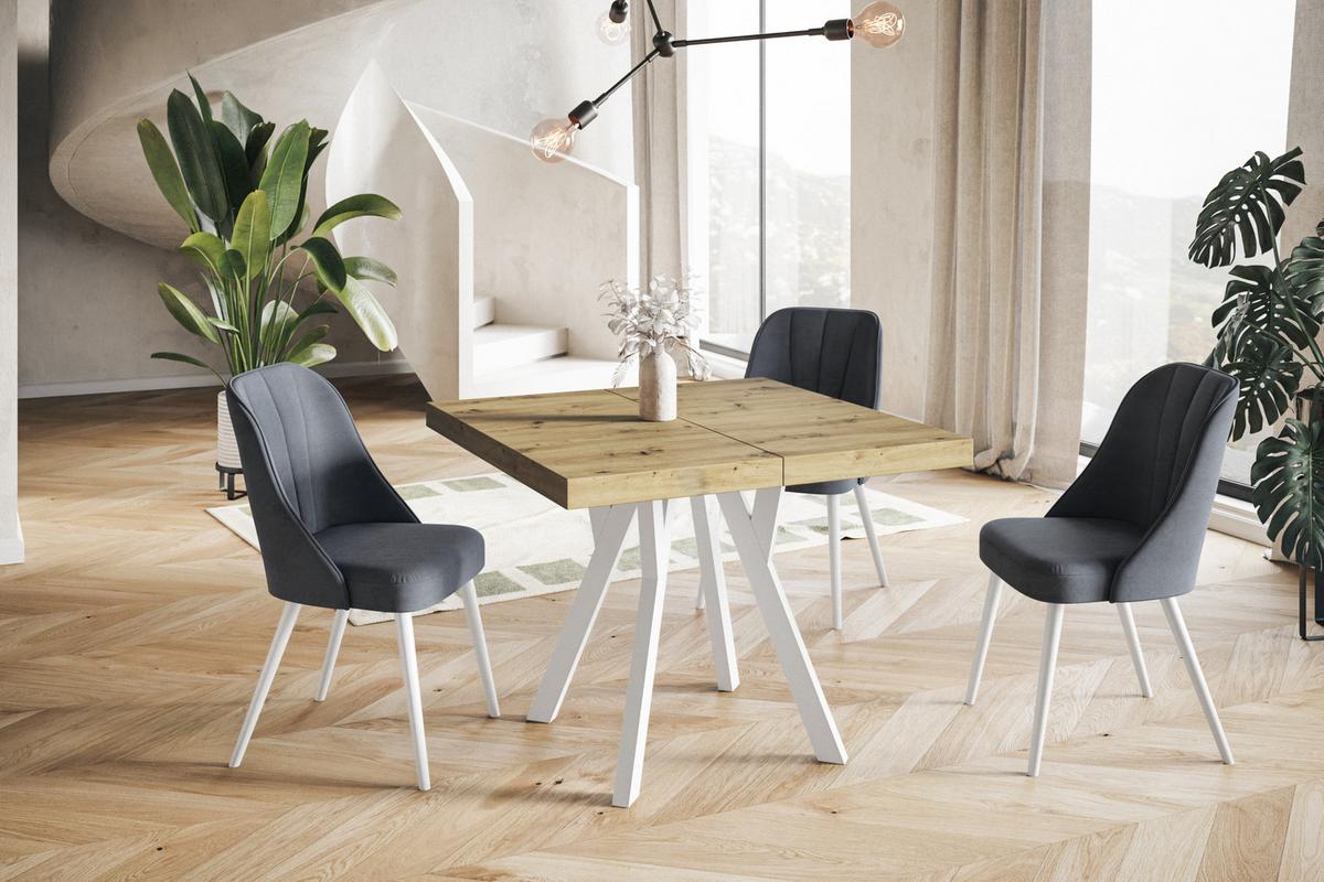 QUADRATISCHER Esstisch ausziehbar – Moderner Wohnzimmertisch und Küchentisch – Tisch mit Holzbeinen, Durchmesser 100 cm - 200 cm - Farbe Artisan - Hellbraun/Weiß, Holzwerkstoff (100/100/77cm) - Alpi-Möbel