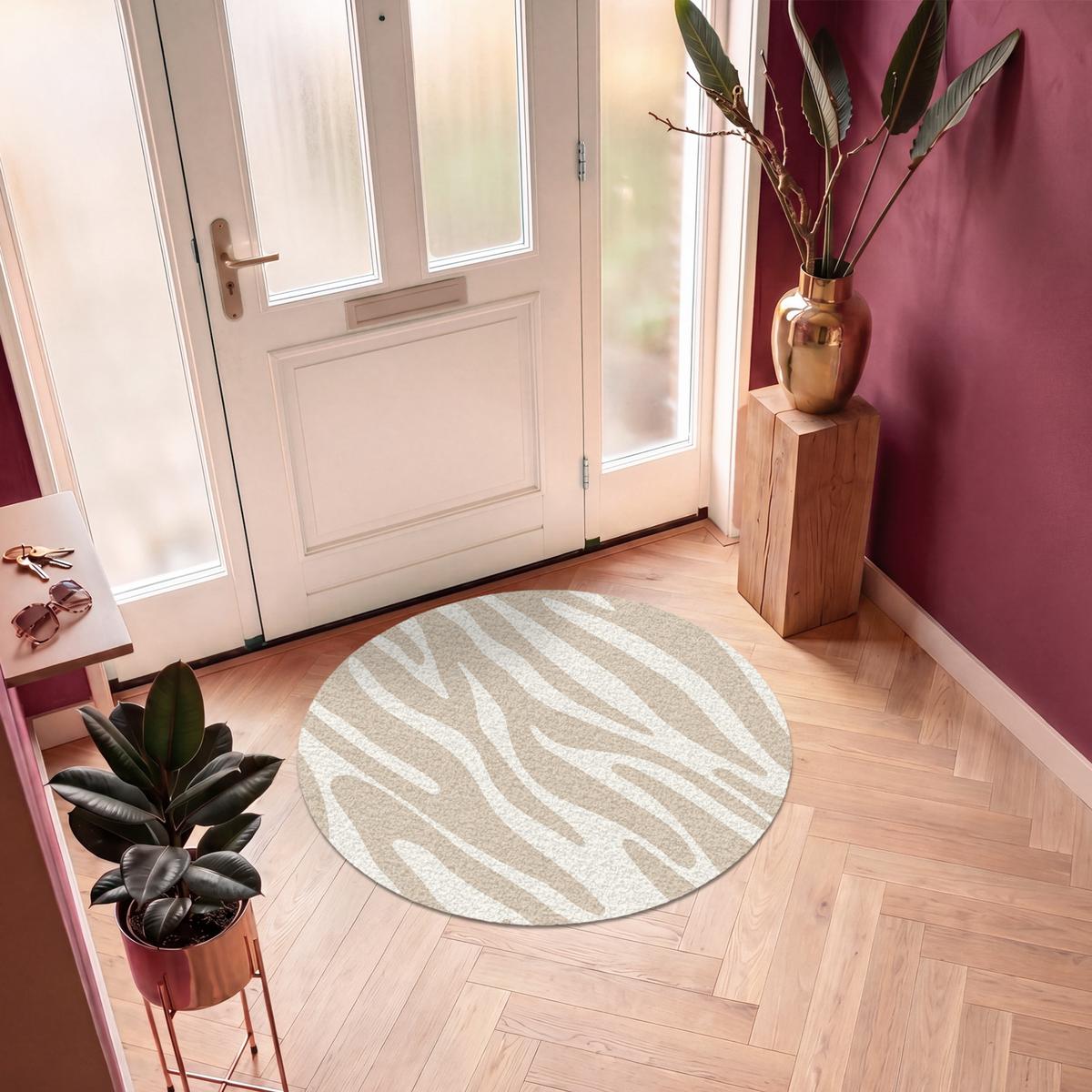 FUSSMATTE Zebramuster - Beige - Weiß - Tiermuster Schmutzfänger 120x120 cm - Beige, Kunststoff (120/0.4cm) - MuchoWow
