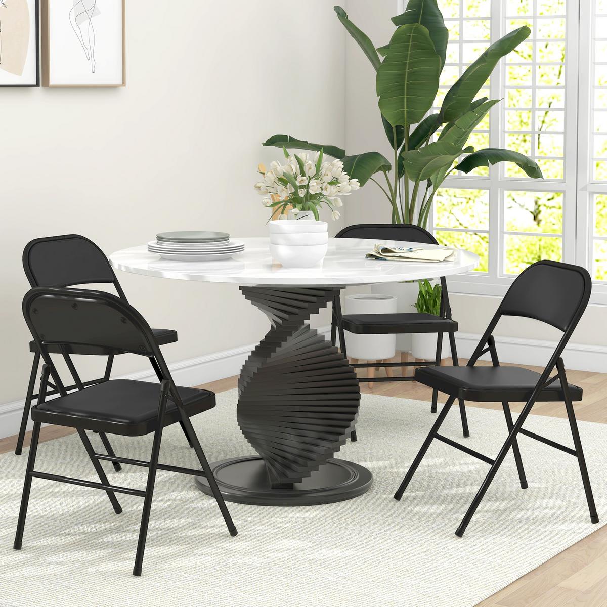 4ER-SET Klappstühle Tragbare Bürostuhl mit Kissen Stahlbeine Kunstleder, Schwarz - Schwarz, Metall (46/78/45cm) - HOMCOM