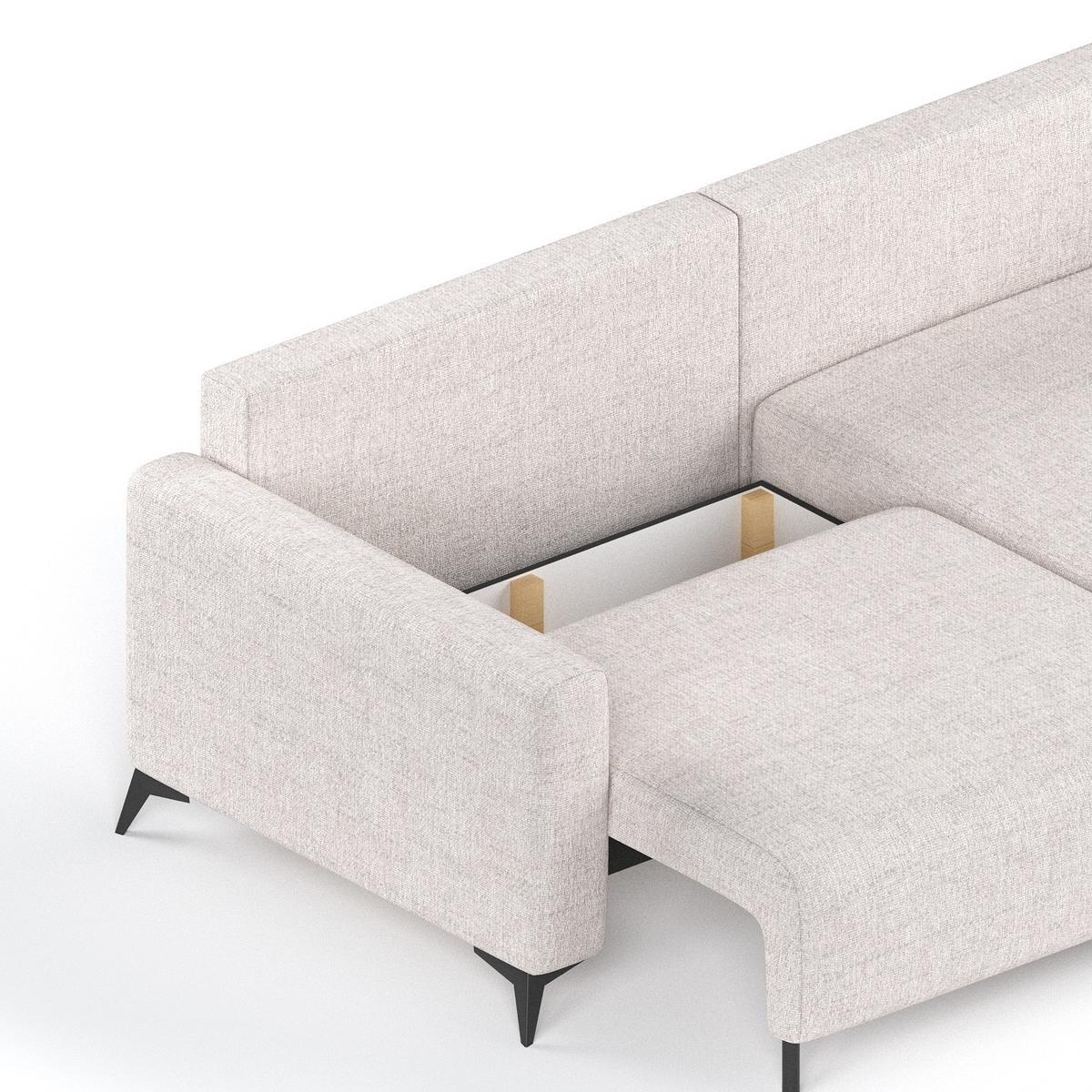 ECKSOFA NUVIO mit Schlaffunktion Hellbeige im Neve Stoff - Sandfarben/Schwarz, Holz/Holzwerkstoff (239/148cm) - AltaBeds