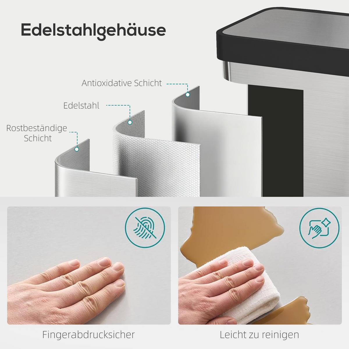 MÜLLEIMER 60 L Treteimer mit Soft-Close-Deckel Edelstahl Silber - Silberfarben, Metall (36/66.5/44cm) - HOMCOM