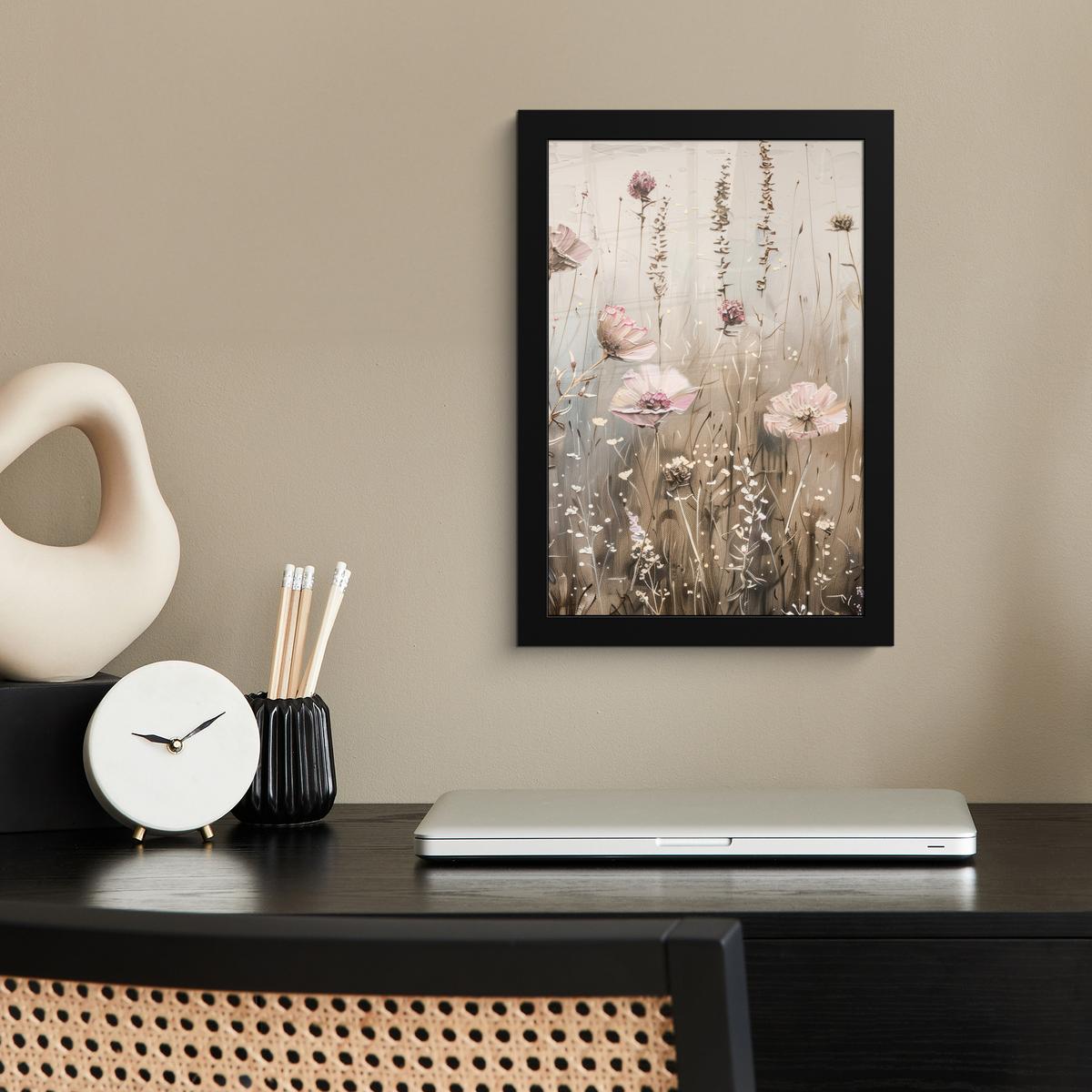POSTER MIT RAHMEN Blumen - Rosa - Modern - Beige Poster 20x30 cm - Beige, Papier (20/30cm) - MuchoWow