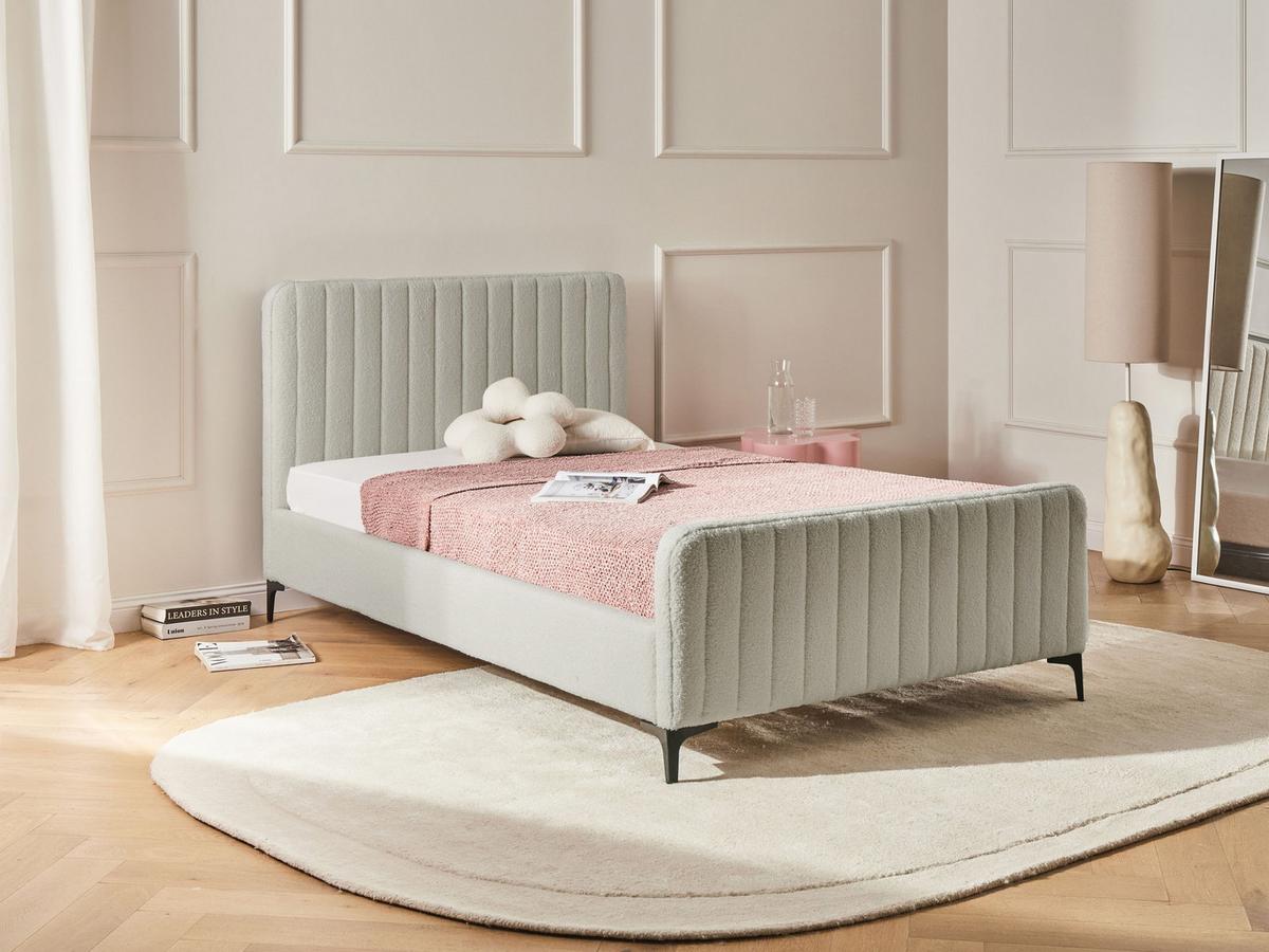 BETT mit Lattenrost 120/200 cm Beige Lunan - Beige/Schwarz, Textil (120/200cm) - Beliani