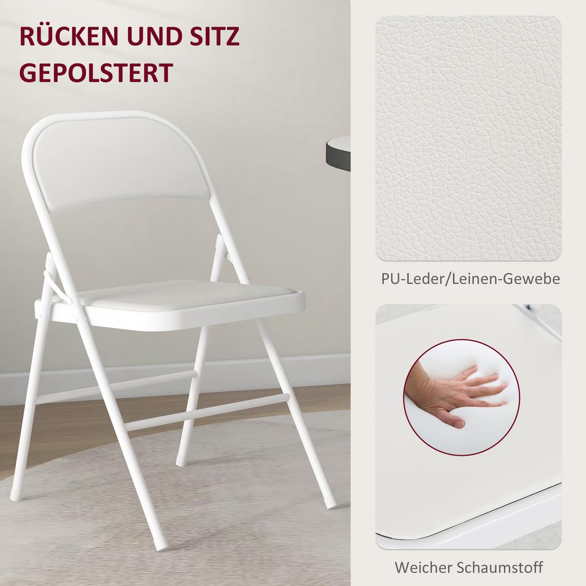 KLAPPSTUHL Klappbar Campingstuhl mit Gepolsteter Rückenlehne für Gäste, Weiß - Weiß, Metall (45/78/46cm) - HOMCOM