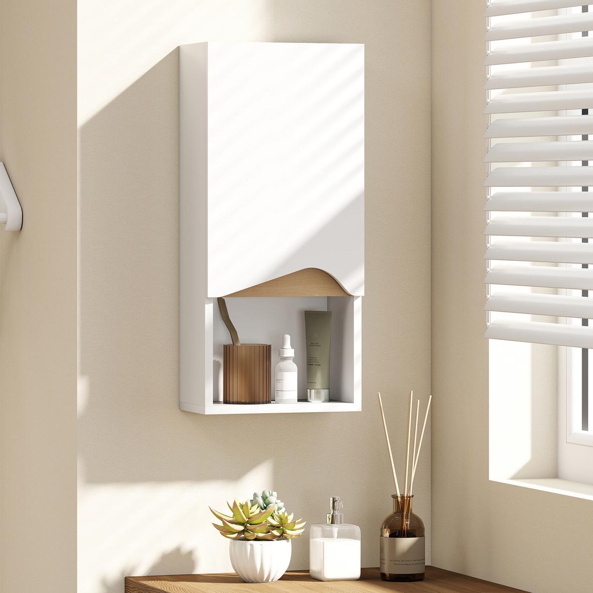 BADEZIMMERSCHRANK Wandschrank mit Soft-Close-Tür und offenem Fach Weiß - Weiß, Holzwerkstoff (17/67/30cm) - HOMCOM