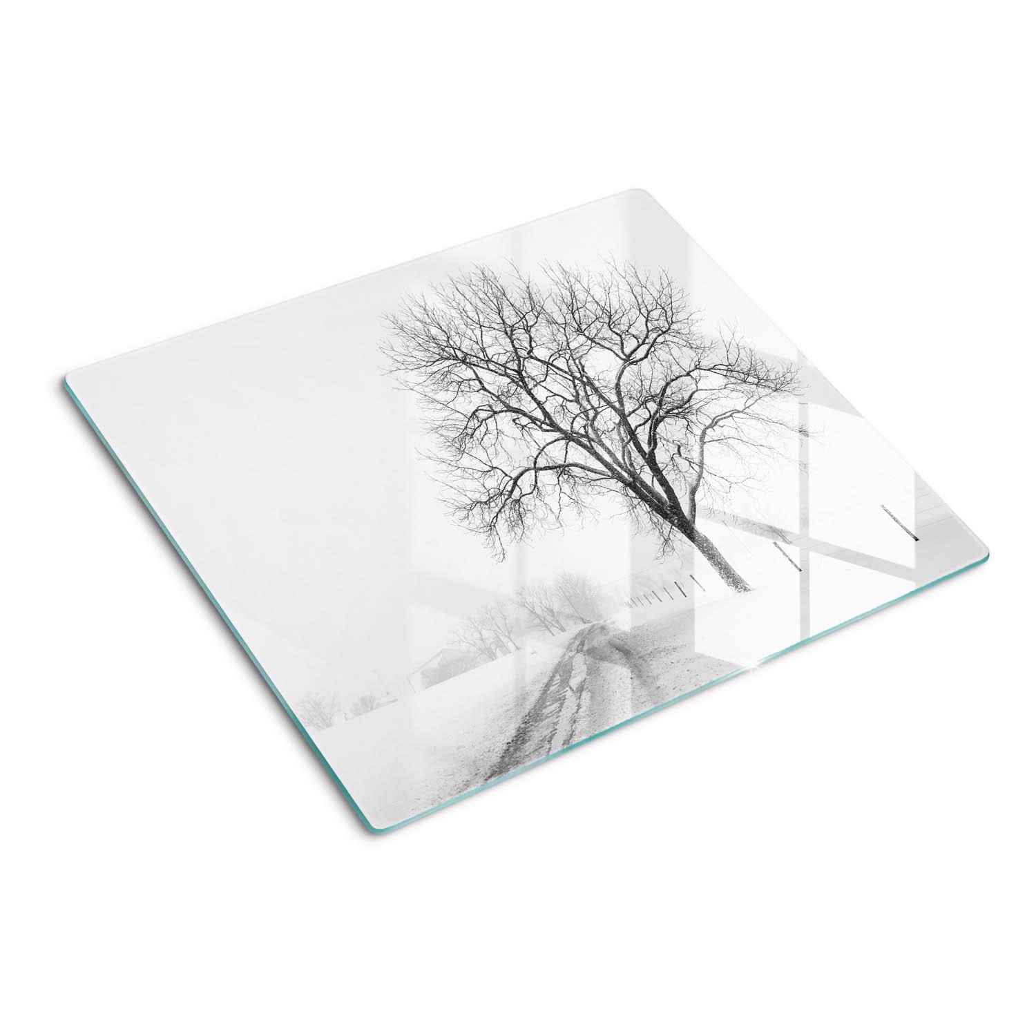 GLASPLATTE 60x52 cm Winterbaum - Weiß, Glas (60/0.4/52cm) - TULUP