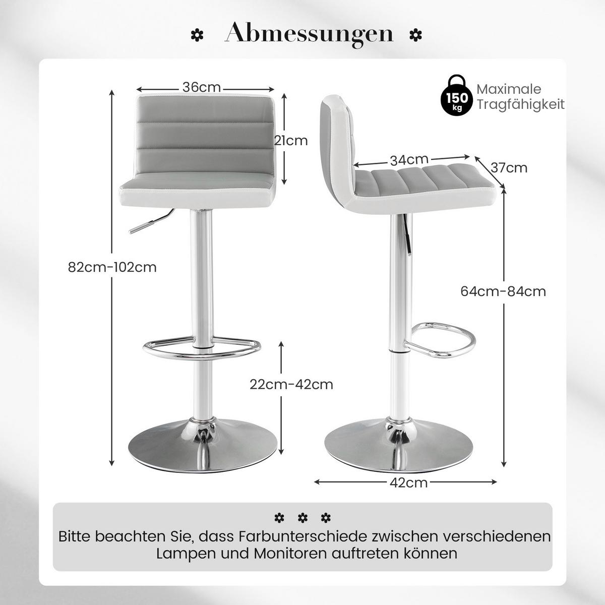BARHOCKER Grau(2er-Set) - Grau, Metall (42/102/37cm) - COSTWAY