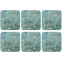 GLASUNTERSETZER 6er-Set Van Gogh - Mandelblüte - Alte Meister - Kunst - Vintage Telleruntersetzer 10x10 cm - Hellblau, Naturmaterialien (10/0.2cm) - MuchoWow