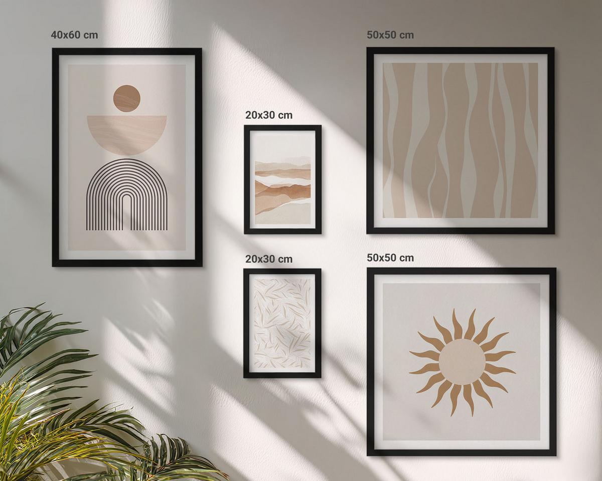 BILDER SET 5er Set - 50x50 cm & 20x30 cm & 40x60 cm Schwarzer Rahmen - Abstrakte Landschafts- und Naturgeometrie - Schwarz, Kunststoff (40/60cm) - TULUP