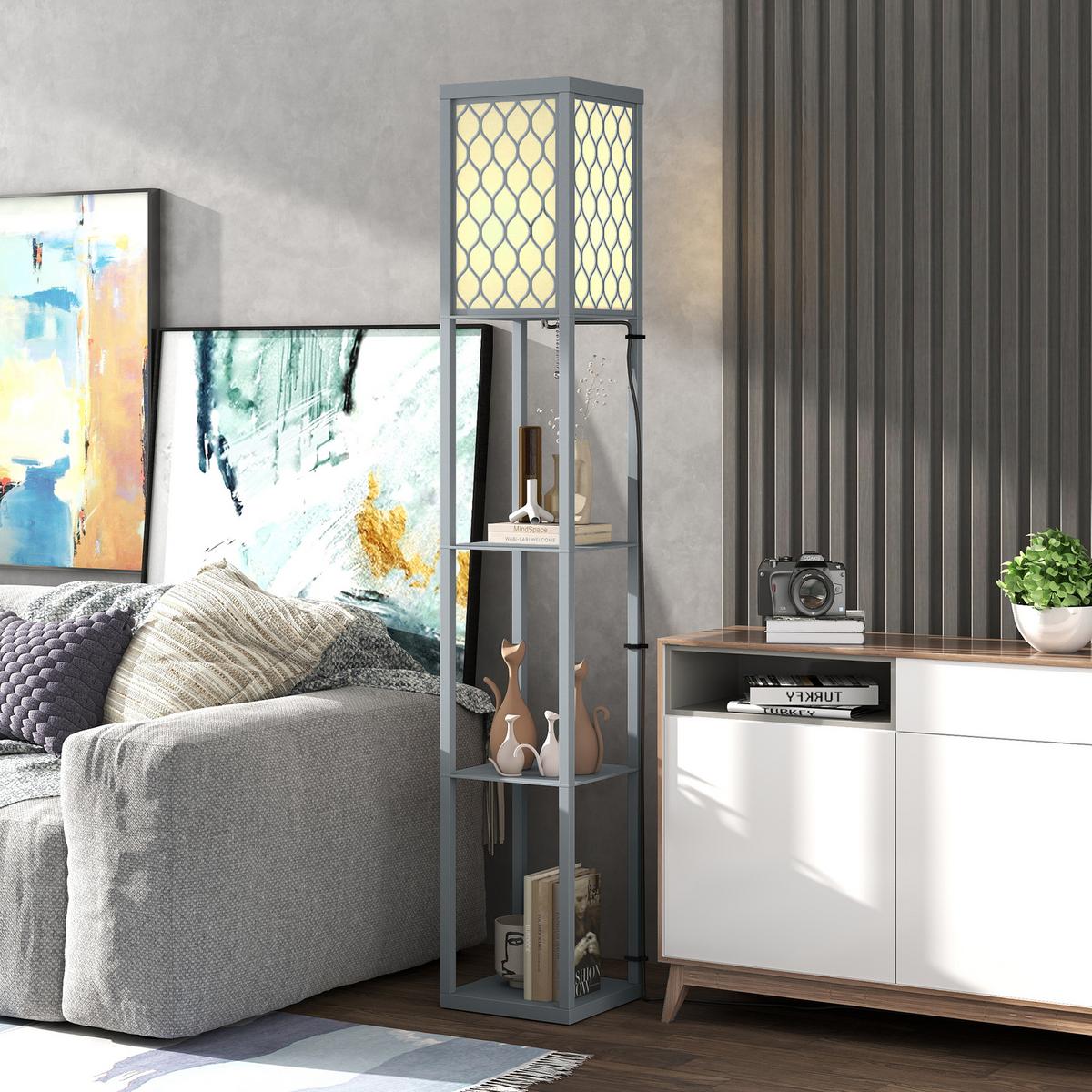 STEHLAMPE Dimmbar mit Regal E27 Fassung Hellgrau - Multicolor, Holzwerkstoff (26/26/160cm) - HOMCOM