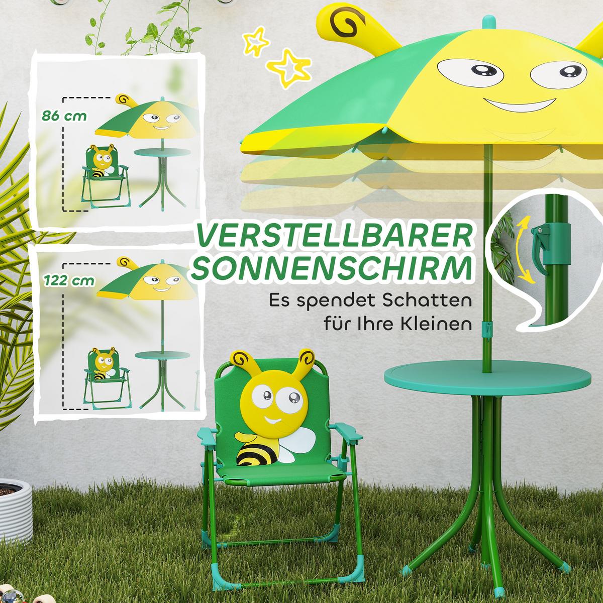KINDERSITZGRUPPE Garten Kindersitzgarnitur mit 2 Klappstühlen Bienen-Muster Grün - Grün, Metall - AIYAPLAY