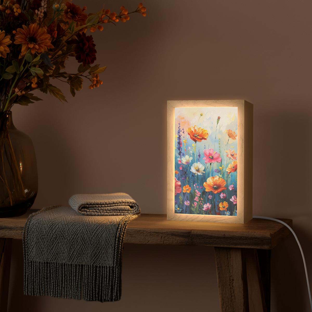 WANDLEUCHTE Blumen - Natur - Aquarell - Kunst 20x30 cm - Multicolor, Holzwerkstoff (20/30/8cm) - OnlyWow