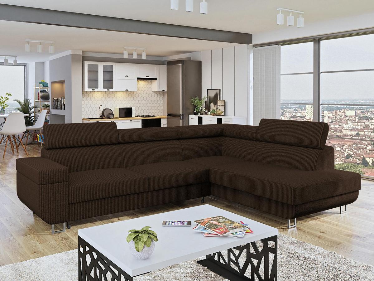 ECKSOFA Fonti Cord, Seite: Rechts - Braun, Holz/Textil (253/188cm) - MIRJAN24