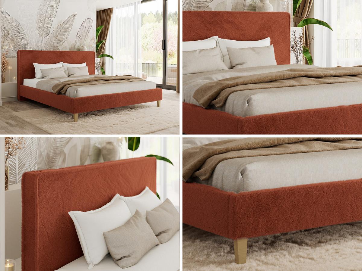 POLSTERBETT LUMARO CLASSIC 200/200 - Orange Plüsch - Matratze Foam - Orange/Kernbuche, Holz/Textil (200/200cm) - MKS