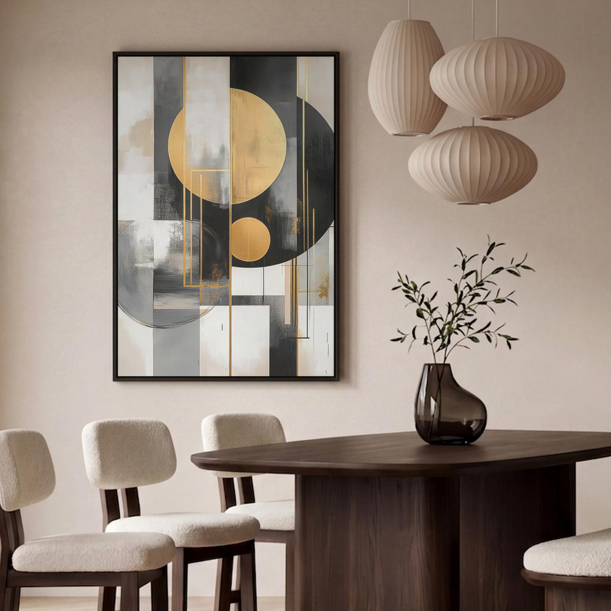 LEINWAND Bilder mit Rahmen - Abstrakt - Gold - Silber - Formen - Ästhetisch - Modern - 80x120 - Goldfarben, Textil (80/120cm) - MuchoWow