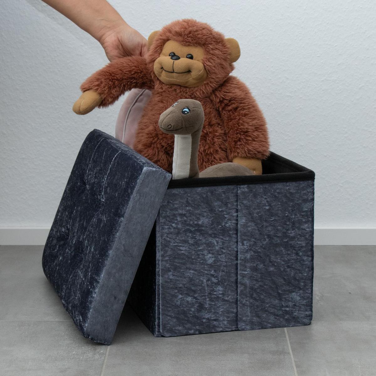 SITZBANK Faltbar mit Samtbezug 49/30/30 cm (Grau) - Grau, Karton (30/30/49cm) - Intirilife