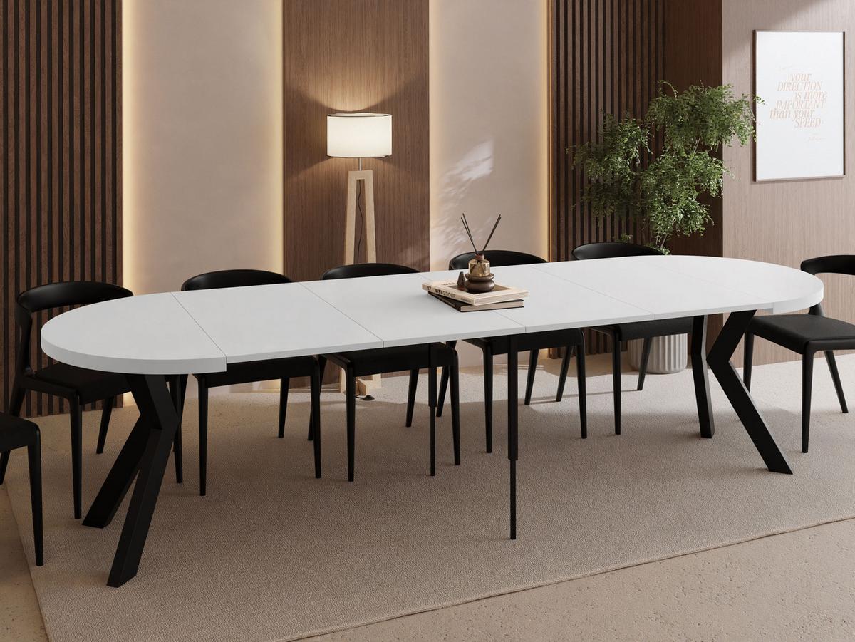 ESSTISCH Savio rund ausziehbar verlängerbar XXL, Weiß 100-300/100/77 cm - Schwarz/Weiß, Holz/Holzwerkstoff (100/300/77cm) - WFL GROUP