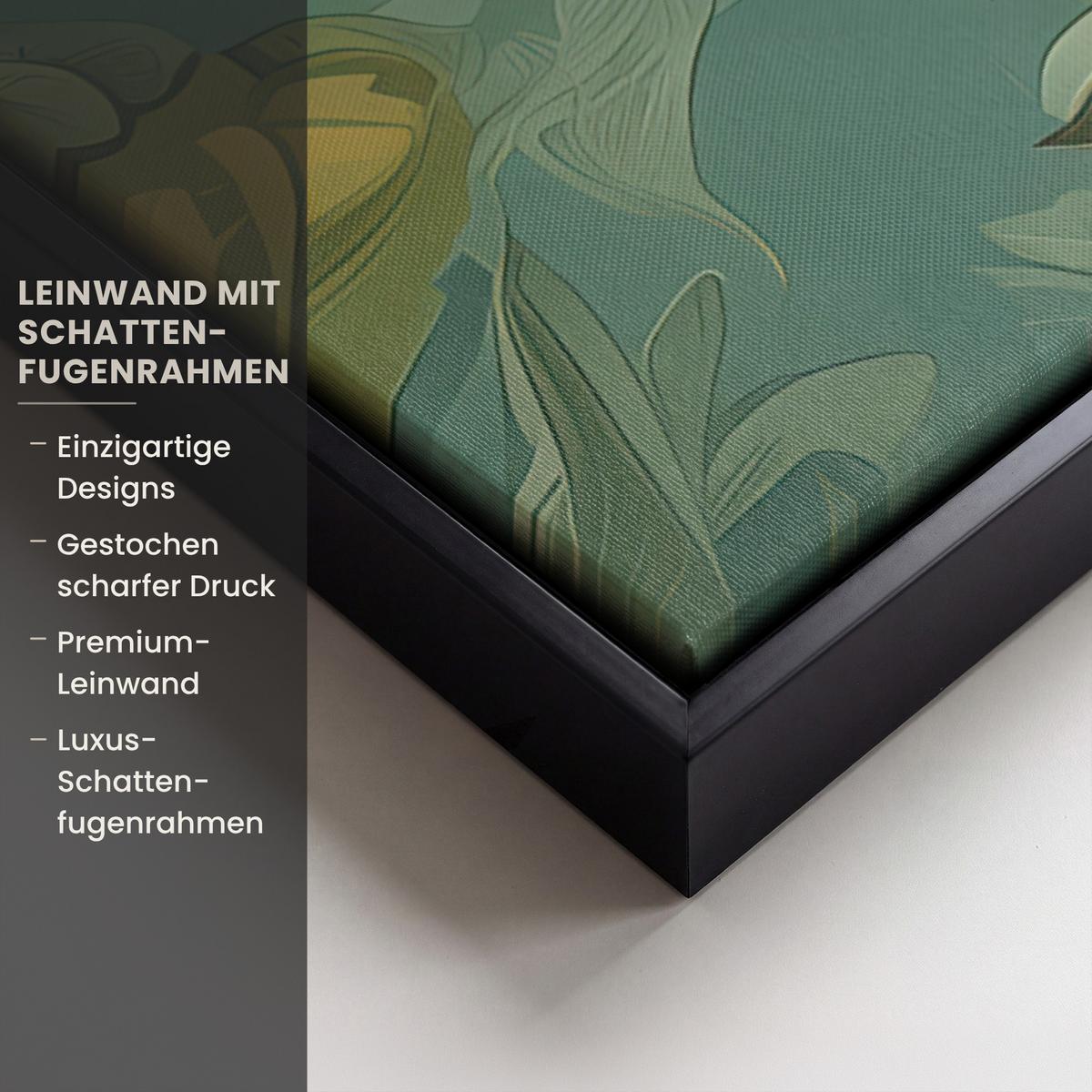 LEINWAND Bilder mit Rahmen - Frau - Blumen - Schmetterlinge - Natur - Vintage - 100x70 - Salbeigrün, Textil (100/70cm) - MuchoWow
