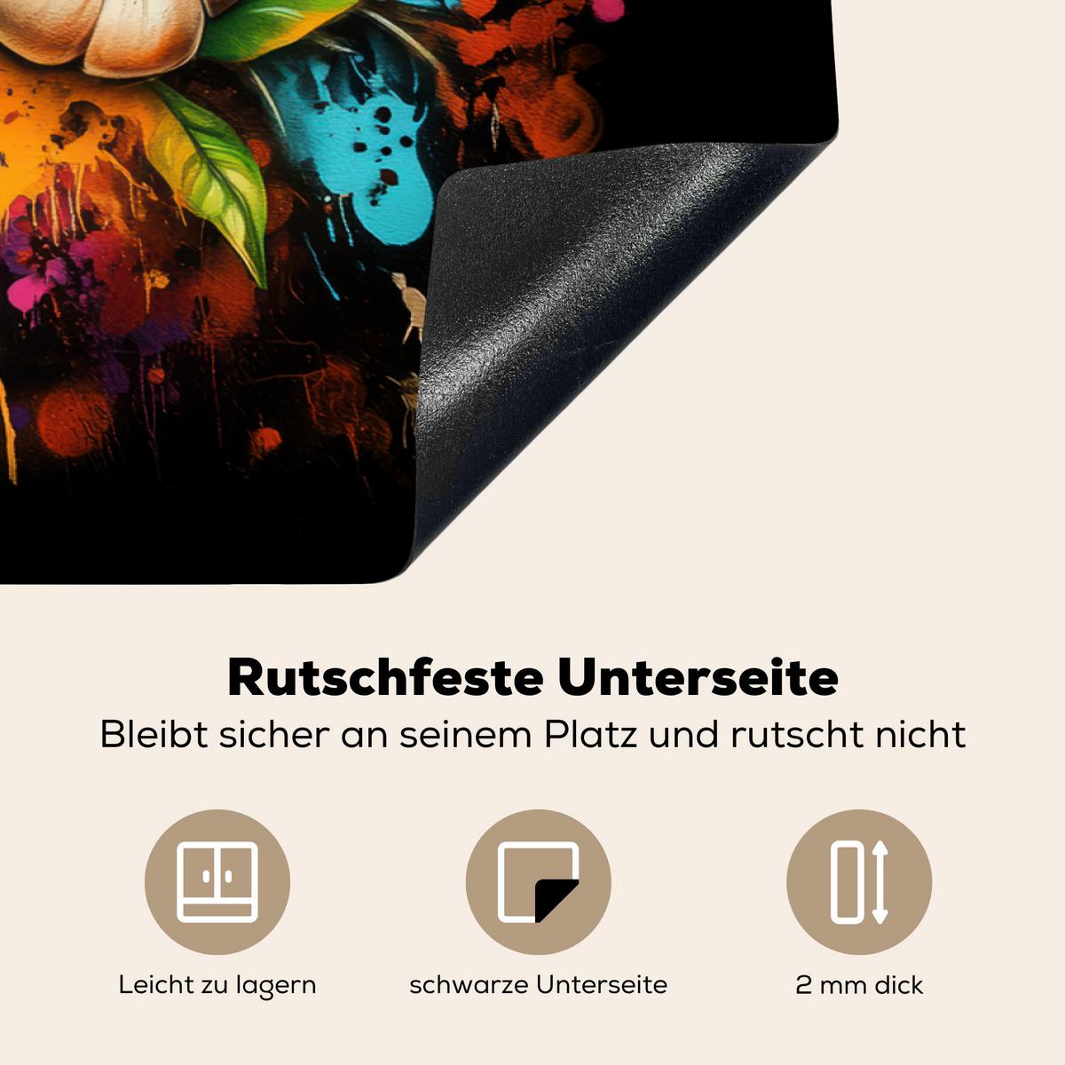 HERDABDECKPLATTE Gemüse - Paprika - Knoblauch - Graffiti - Farbe - Bunt Induktionsschutz 89.6x51.6 cm - Rot, Kunststoff (89.6/51.6/0.2cm) - MuchoWow