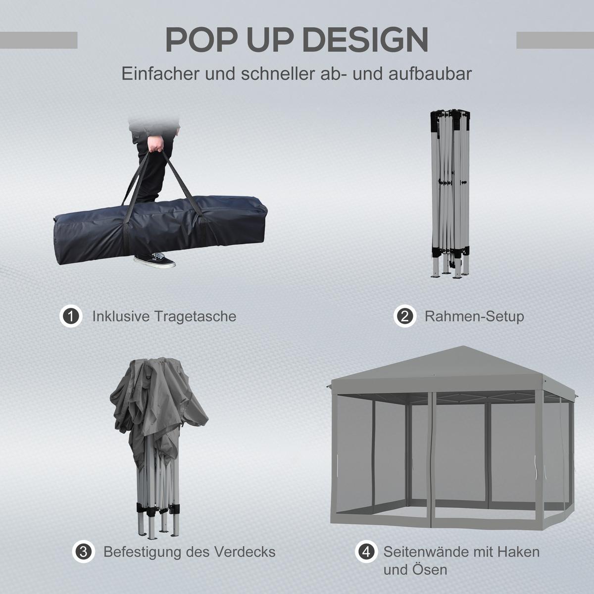 FALTPAVILLON, Cremeweiß, Metall, Oxford-Stoff, Moskitonetz - Hellgrau, Metall (295/260/295cm) - Outsunny