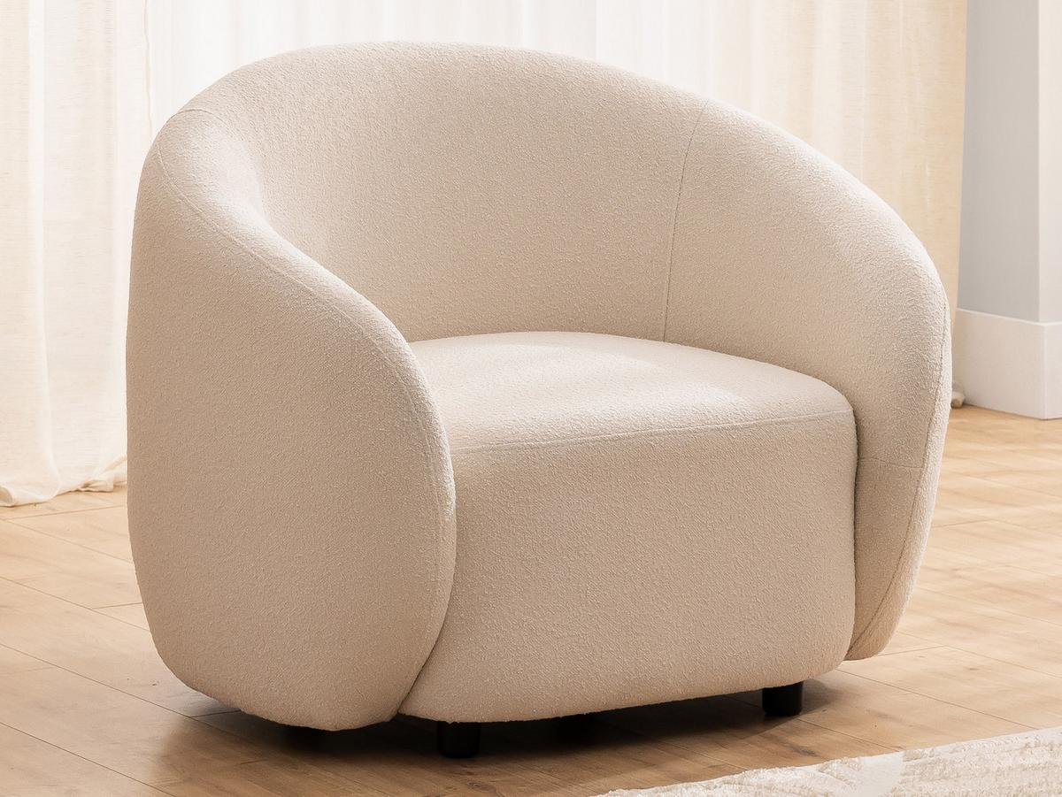 SESSEL Roundi Cremeweiß Bouclé - Creme/Schwarz, Holz/Kunststoff (90/76/80cm) - S-Style Möbel