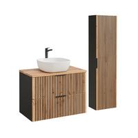 BADMÖBEL 80.6cm Gaia 2er-Set Holz in Eichenoptik und Schwarz - Schwarz, Holzwerkstoff (80.6/59/46cm) - Petits-meubles