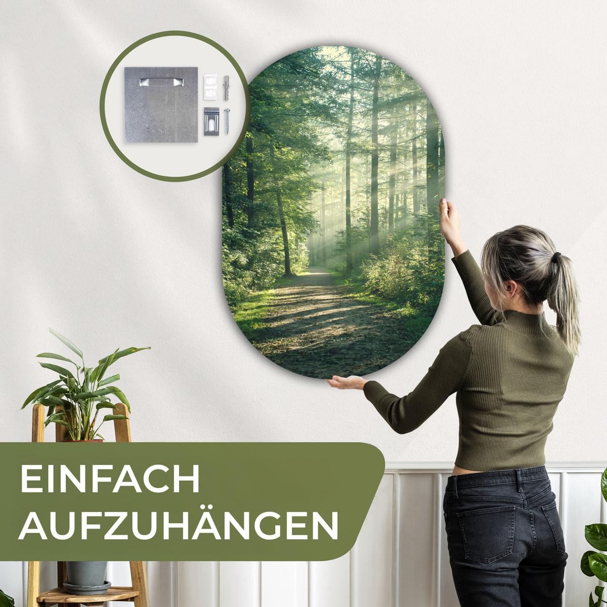 WANDBILD Wald - Weg - Sonne - Bäume - Grün - Natur Deko Groß 80x120 cm - Waldgrün, Kunststoff (80/120cm) - MuchoWow
