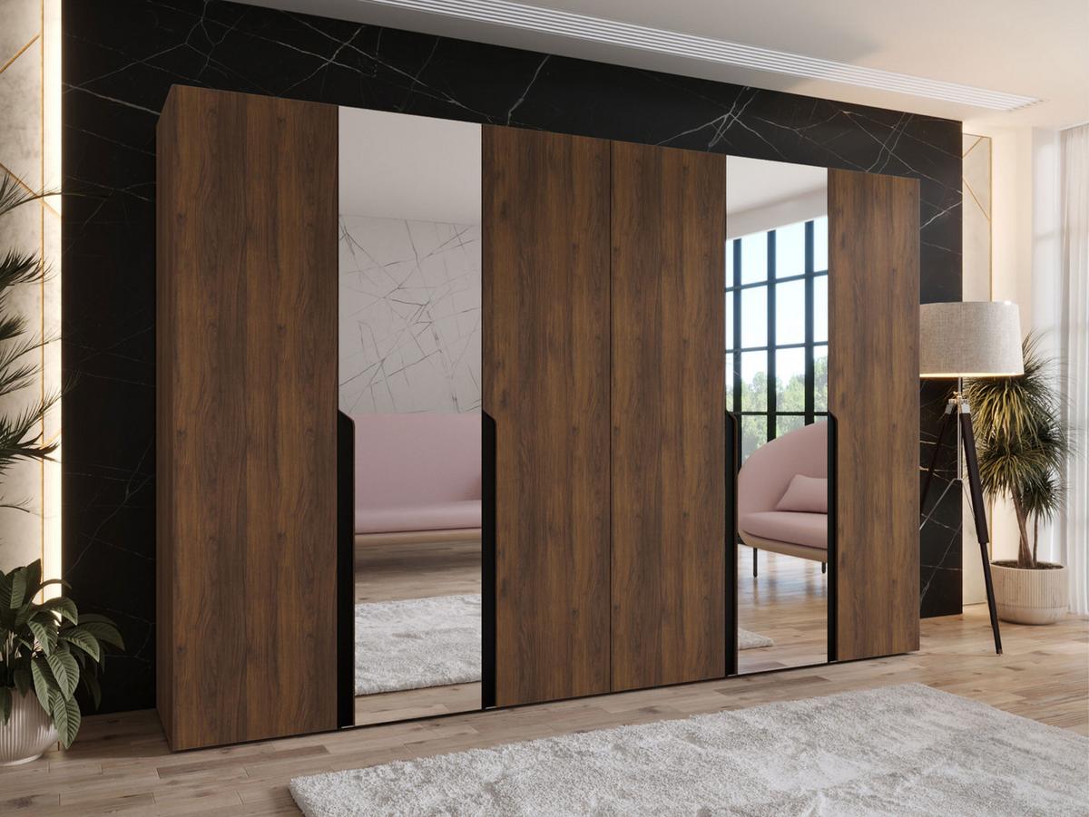 DREHTÜRENSCHRANK Mila II 300 - Nussbaumfarben/Schwarz, Holzwerkstoff/Kunststoff (300/202/52cm) - MIRJAN24