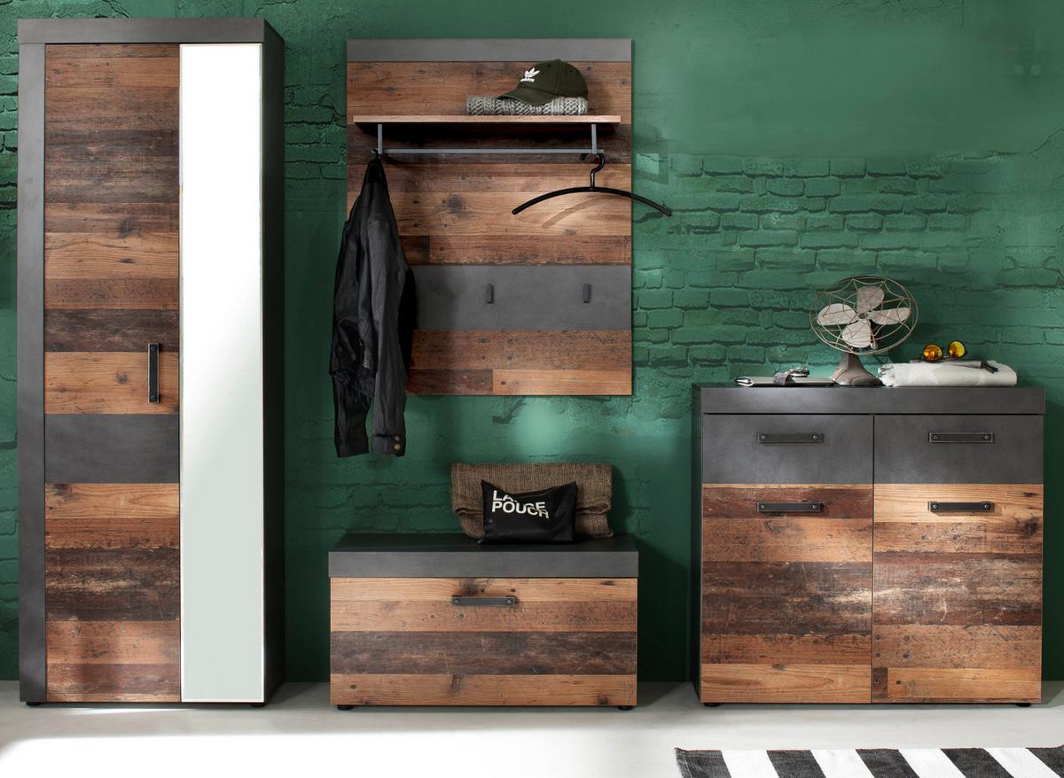 GARDEROBEN-SET 4-teilig in Old Used Wood Vintage 265 cm, Komplettset mit viel Stauraum - Silberfarben/Schwarz, Holzwerkstoff/Kunststoff (265/192/37cm) - Top.Furn