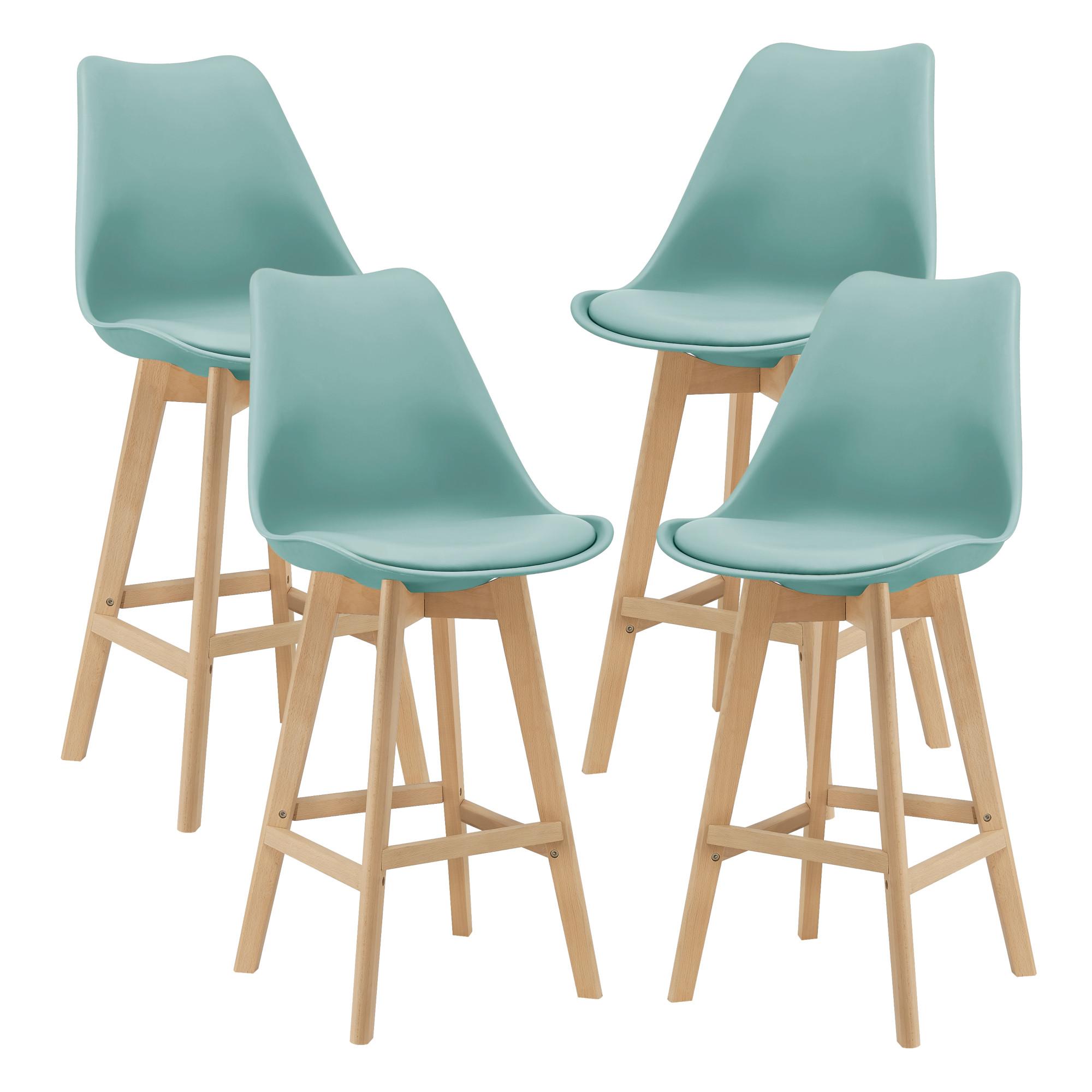 BARSTUHL Lublin 4er-Set - Blau, Leder (48/105/58cm) - [en.casa]