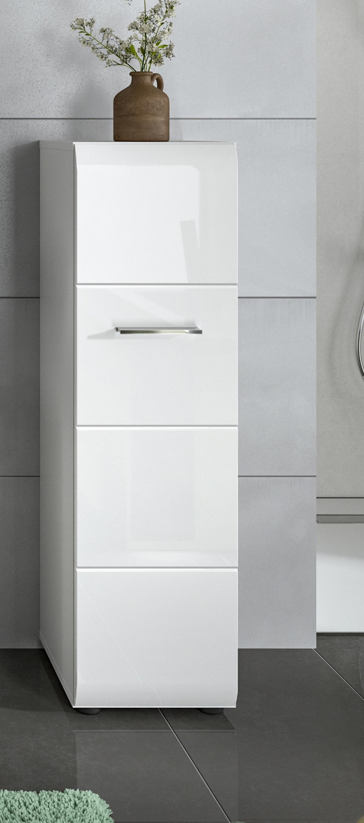 BADKOMMODE weiß Hochglanz 30 x 106 cm, Badezimmer Midischrank hängend oder stehend - Weiß Hochglanz/Silberfarben, Holzwerkstoff/Kunststoff (30/106/30cm) - Inn.Furn