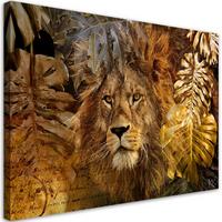 LEINWANDBILD Löwe und Monstera Goldene Blätter 100x70cm - Braun, Textil (100/70cm) - Feeby