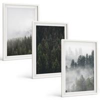 BILDER SET 3er Set - 40x60 cm Weißer Rahmen - Grüne Wälder Nebel Natur - Weiß, Kunststoff (40/60cm) - TULUP