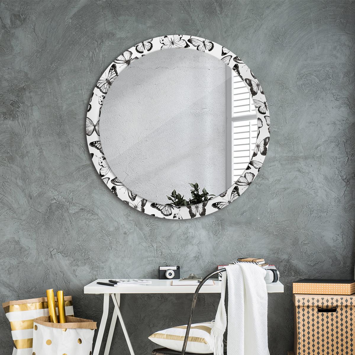 SPIEGEL Rund Ø 90 cm mit Aufdruck - Schwarz, Glas (90/90/0.4cm) - Wallfluent
