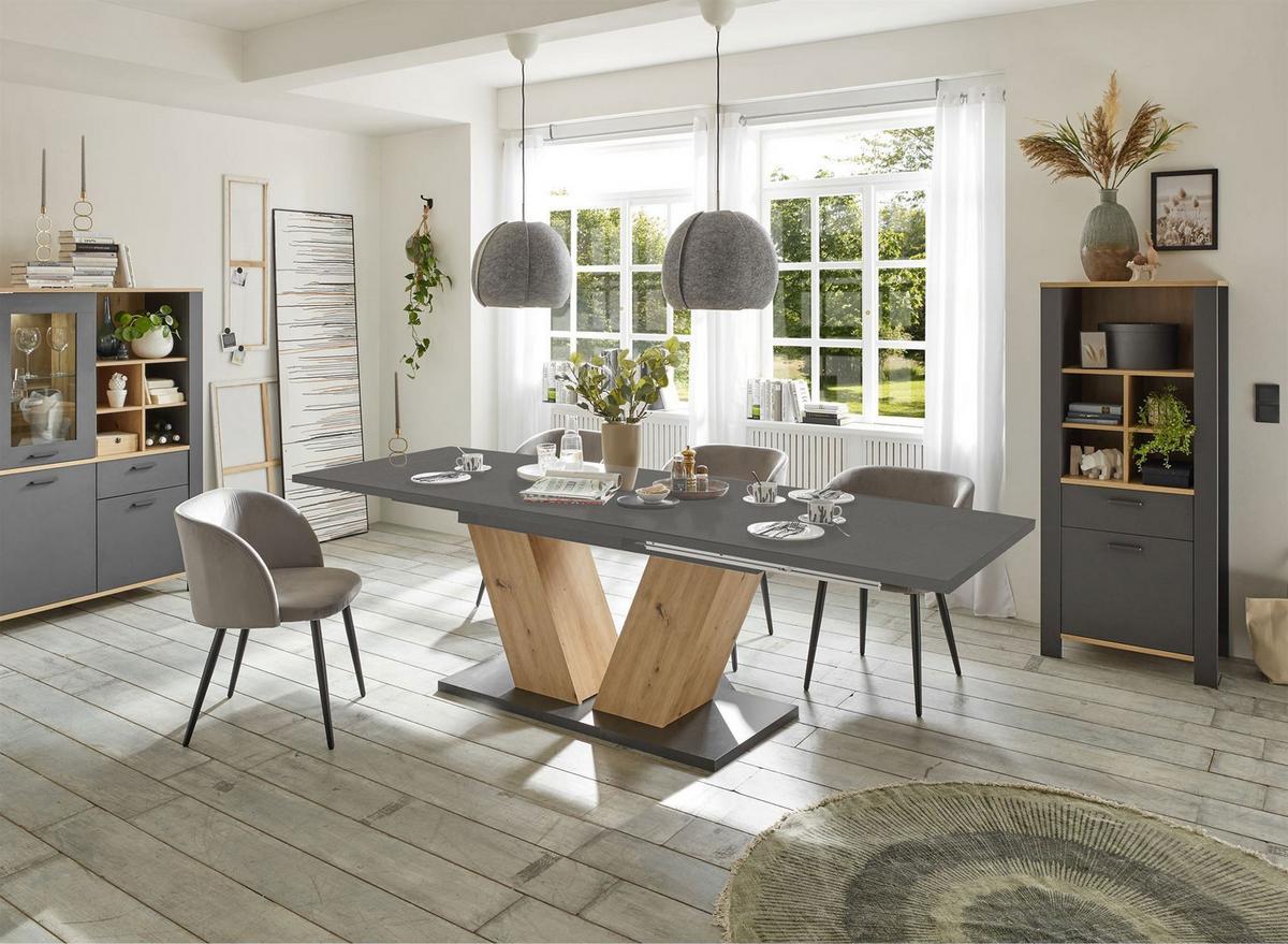 ESSTISCH ausziehbar Elena 160x90x76 Asteiche/Graphit - Grau, Holzwerkstoff (160/90/76cm) - 58aufmkessel