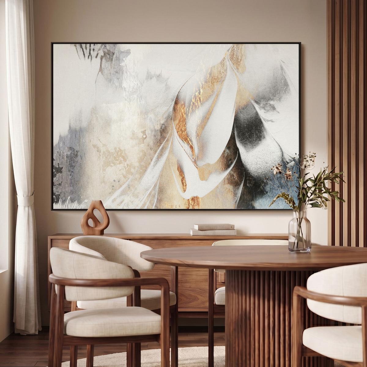 LEINWAND Bilder mit Rahmen - Luxus - Abstrakt - Gold - Weiß - 140x90 - Goldfarben, Textil (140/90cm) - MuchoWow