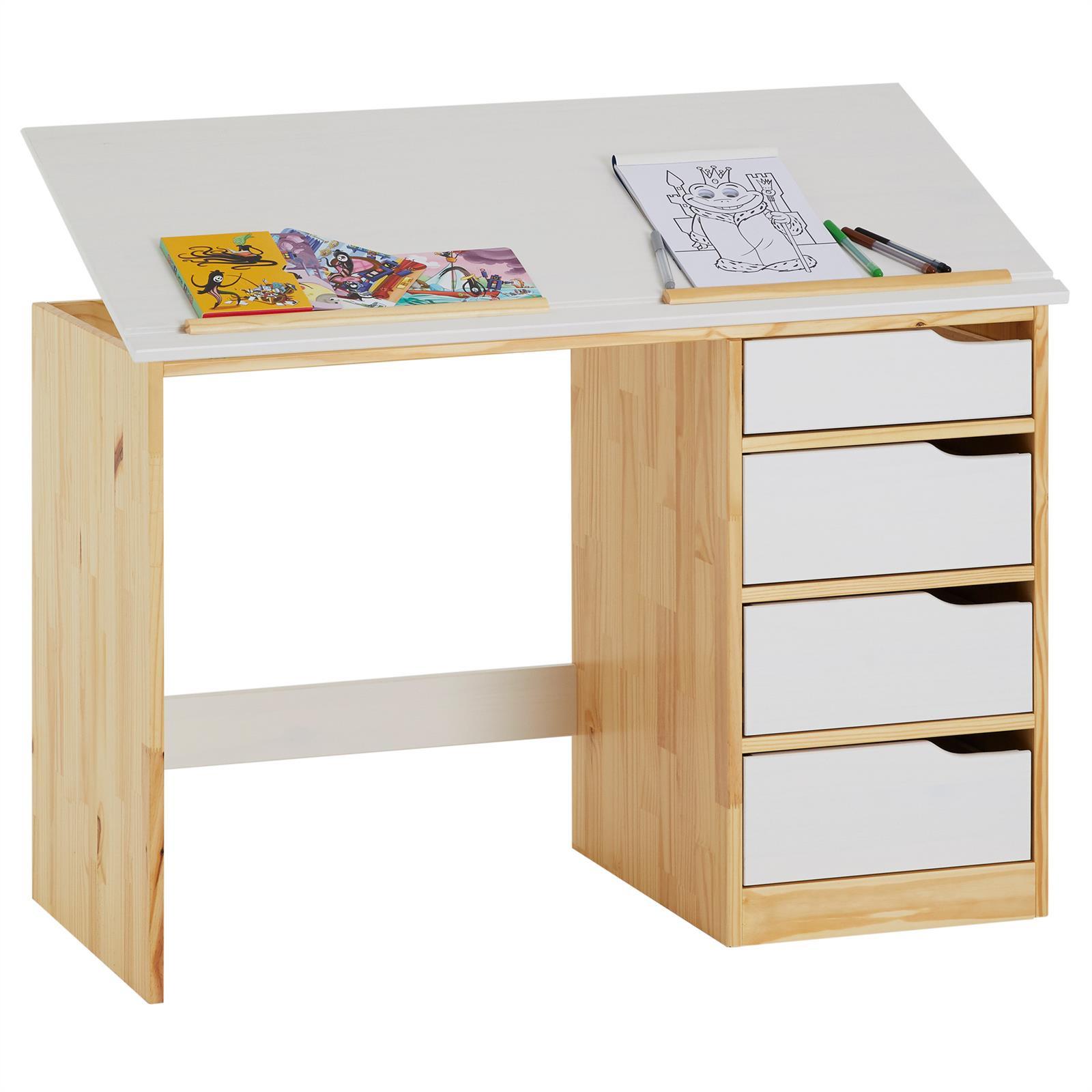 KINDERSCHREIBTISCH EMMA natur/weiß - Naturfarben/Weiß, Holz (114/76/55cm) - IDIMEX