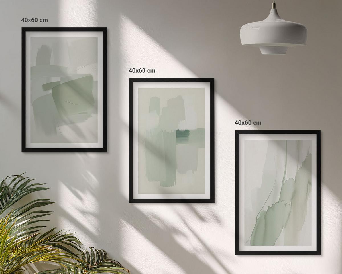 BILDER SET 3er Set - 40x60 cm Schwarzer Rahmen - Abstrakte Aquarellmuster - Schwarz, Kunststoff (40/60cm) - TULUP