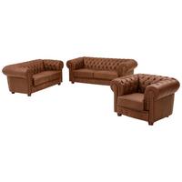SOFAGARNITUR 3-2-1 Kalea Echtleder (Antikoptik) cognac - Cognac, Leder (200/76/98cm) - 58aufmkessel